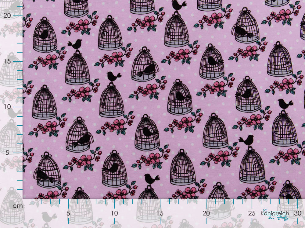 Jersey Swafing Valerie Papillon by Steinbeck - Vogelkäfige auf Punkte - rosa