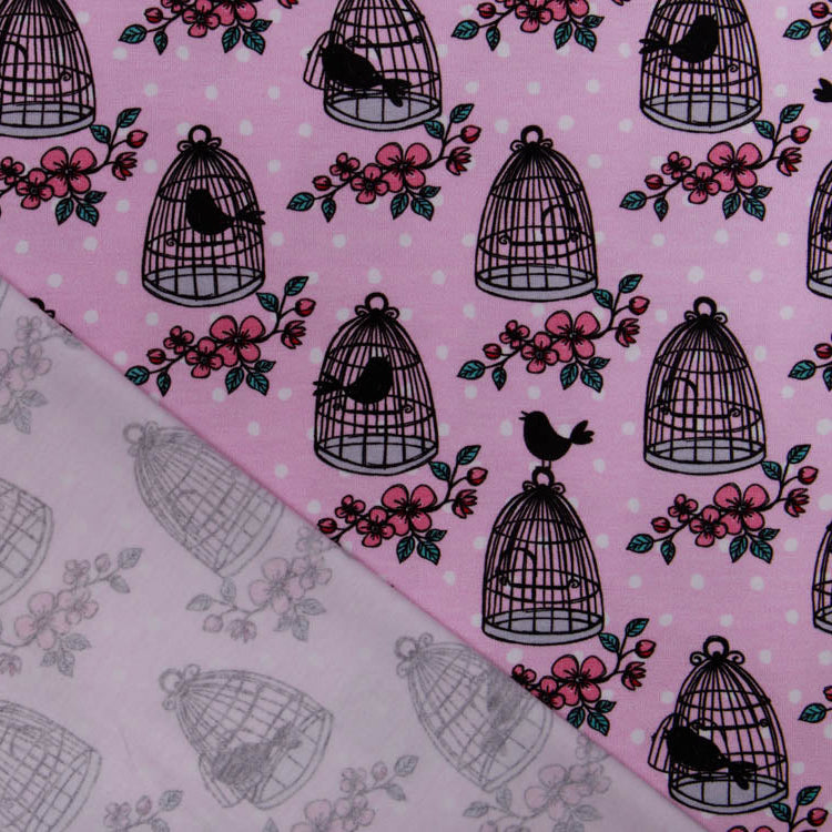 Jersey Swafing Valerie Papillon by Steinbeck - Vogelkäfige auf Punkte - rosa