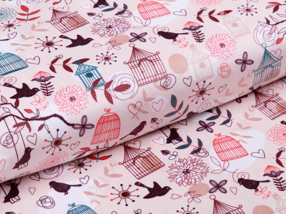 Struktur Velvet - Vogelkäfige und Raben - beige