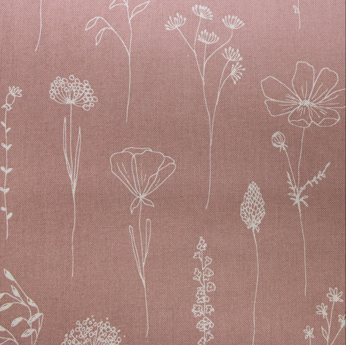 Dekostoff Half-Panama Leinenoptik - Fein gezeichnete Blumen - Altrosa