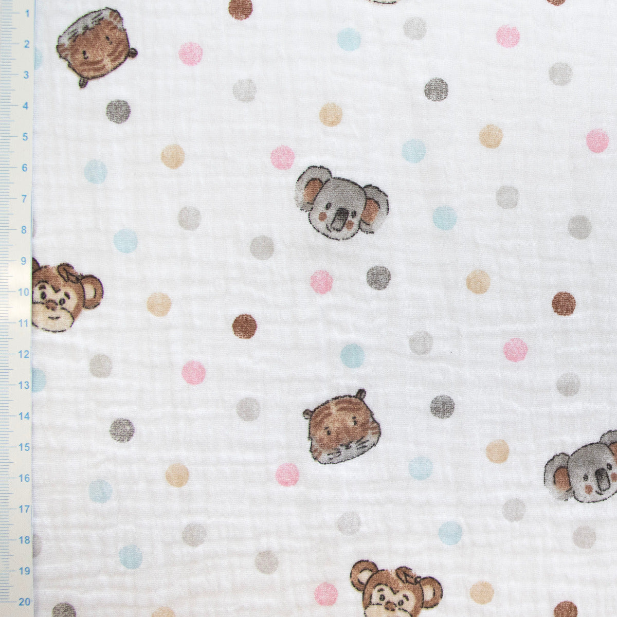 Musselin Baumwolle Double Gauze - süße Tiere und Punkte - weiß