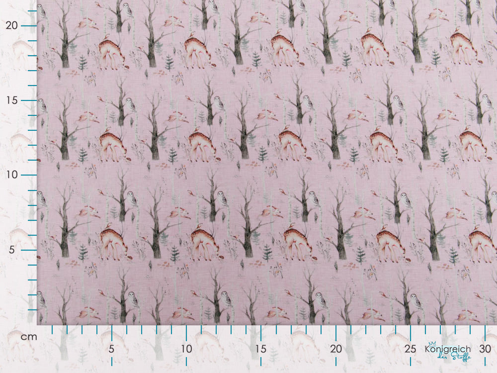 Jersey Digitaldruck Stenzo - Rehe und Eulen auf Kratzoptik - rosa