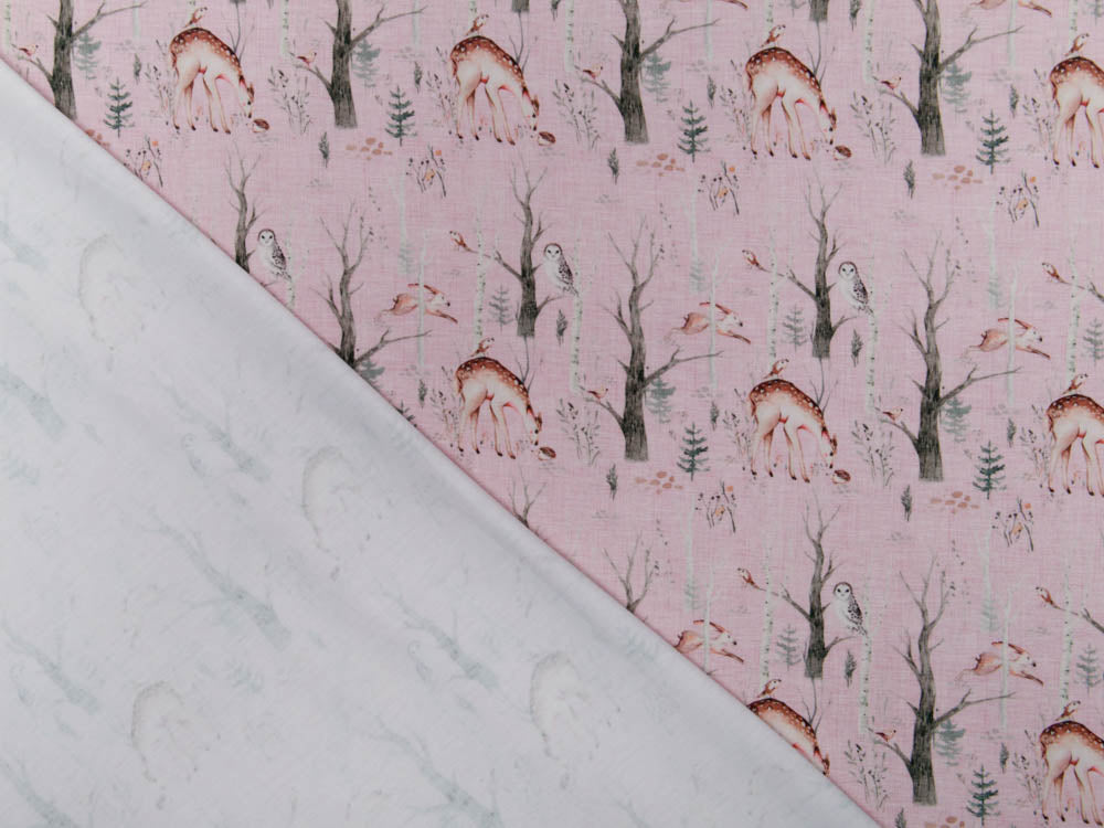 Jersey Digitaldruck Stenzo - Rehe und Eulen auf Kratzoptik - rosa