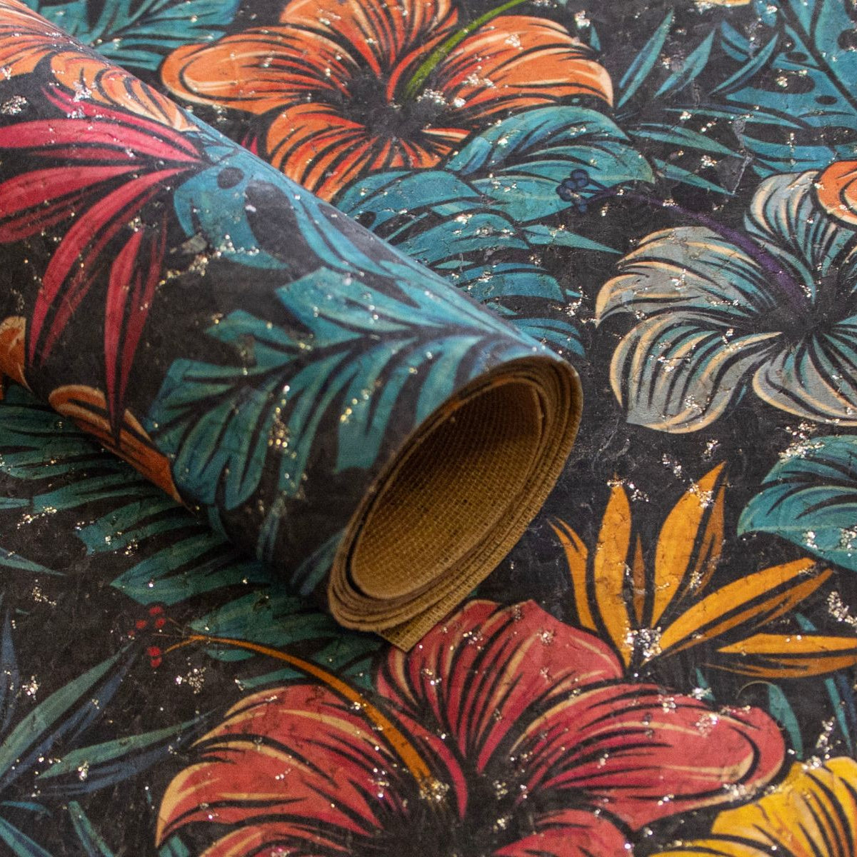 Kork Coupon ca. 50 cm x 67 cm - Hibiskus