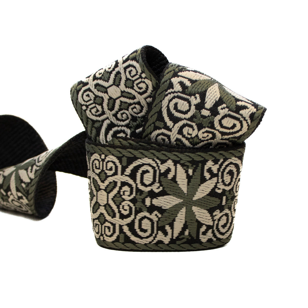Gurtband ca. 50mm breit - Ornamente - schwarz - olivgrün