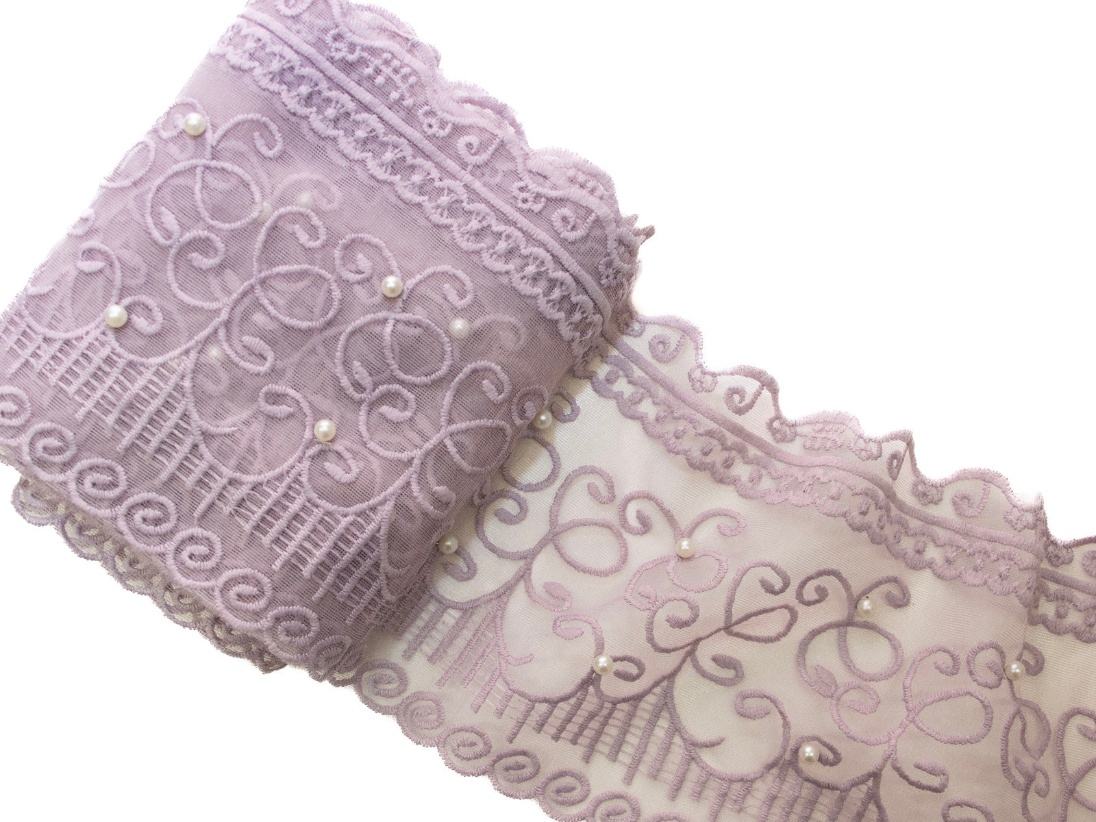 Spitze mit Perlen - 15 cm breit