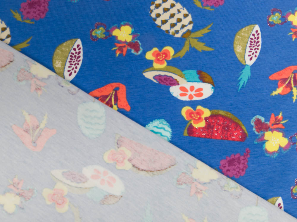 Jersey Little Darling - Glitzer - Früchte blau / bunt