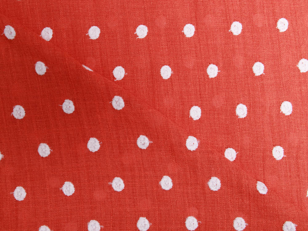 Webware Baumwolle Slub Stickerei - Punkte - rost
