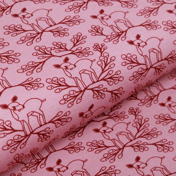 Jersey Swafing Deerberry by Jolijou - Hirsche und Beerenzweige - altrosa
