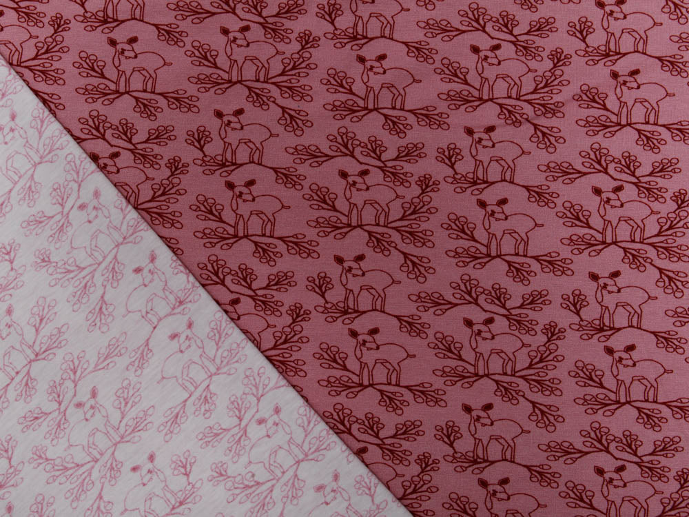 Jersey Swafing Deerberry by Jolijou - Hirsche und Beerenzweige - altrosa