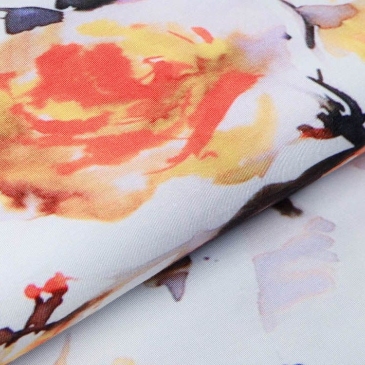 Bambus Jersey Digitaldruck SARAH - Aquarelle Blüten - weiß