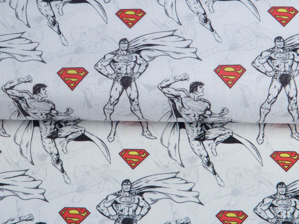 Webware Baumwolle Popeline Digitaldruck Superman - Superman in Aktion - weiß
