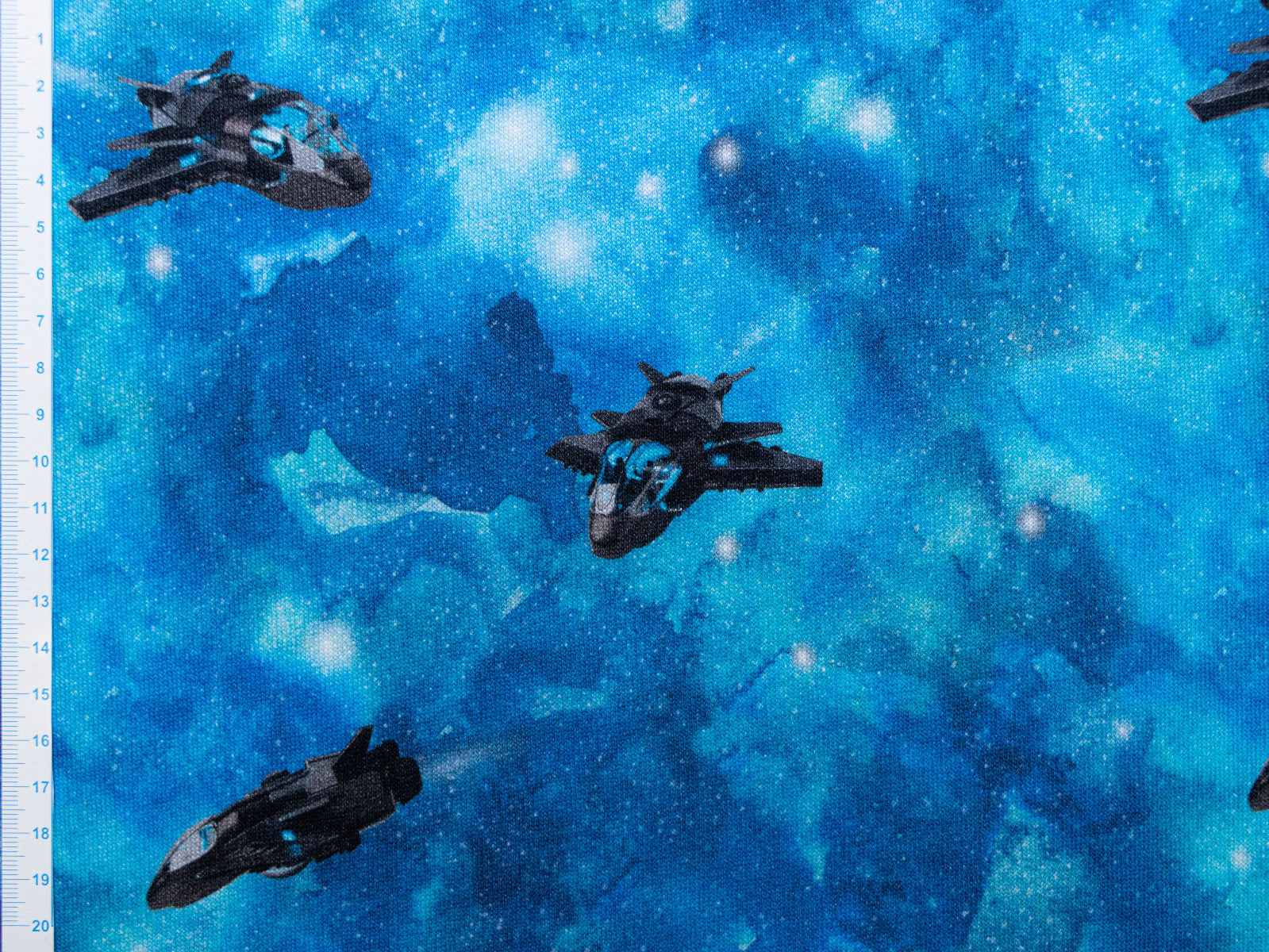 Angerauter Sweat - Raumschiffe im Weltall - blau