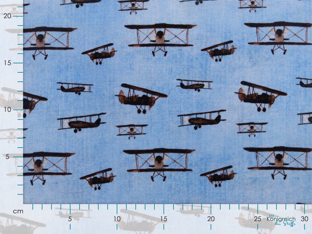 Jersey Digitaldruck in Jeansoptik Cygnus - Flugzeuge - blau