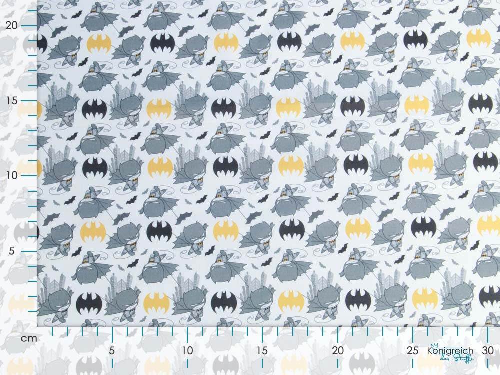 Webware Baumwolle Popeline Digitaldruck Batman - mini Batman und Batman Symbole - anthrazit