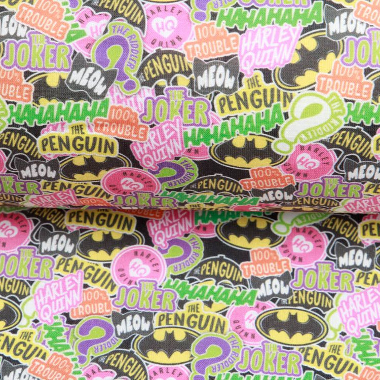 Webware Baumwolle Popeline Digitaldruck Batman - Batmansymbole und Schriftzüge - bunt