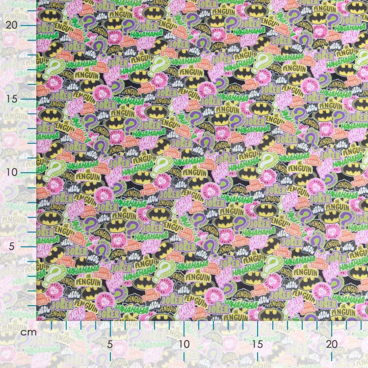 Webware Baumwolle Popeline Digitaldruck Batman - Batmansymbole und Schriftzüge - bunt