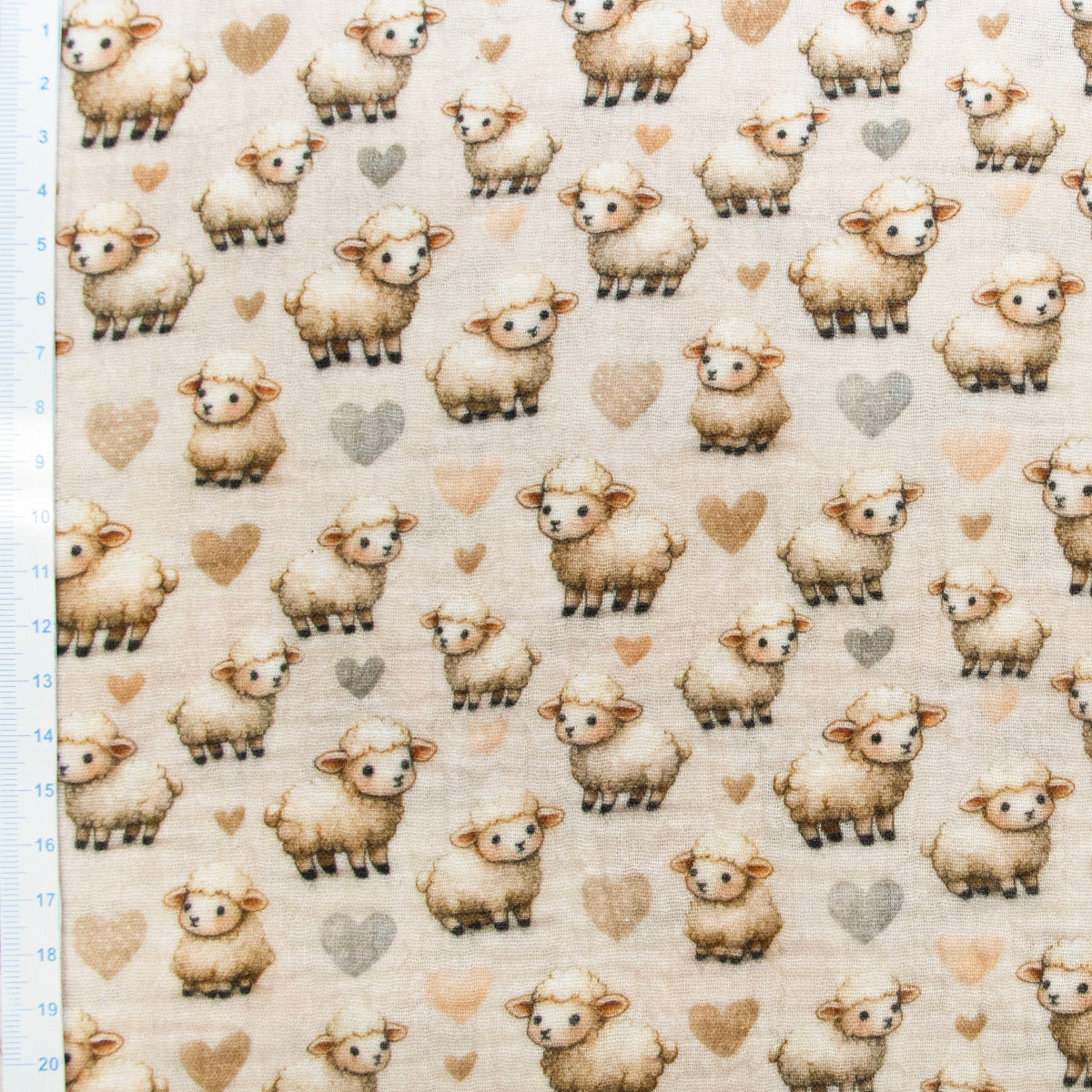Musselin Double Gauze - süße Schafe - helles beige