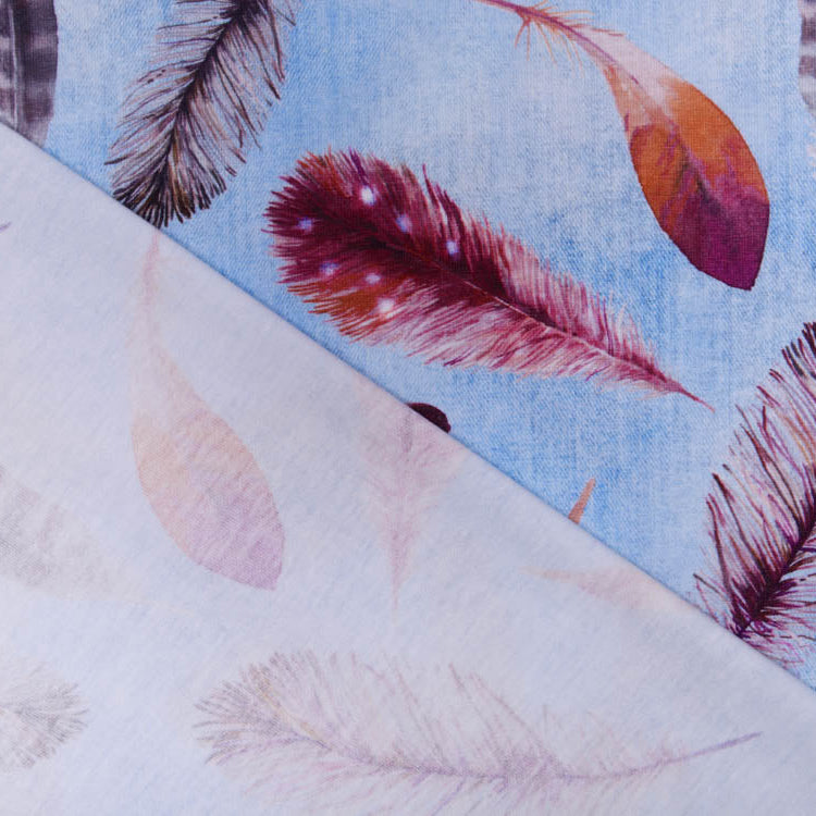 Jersey Digitaldruck in Jeansoptik Alya - Federn - blau