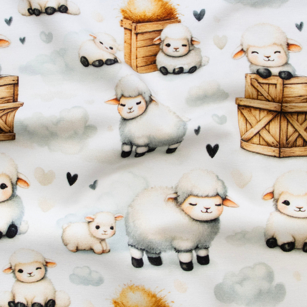 Jersey Digitaldruck - Süße Schafe – Weiß