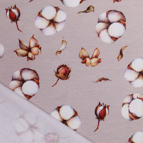 Jersey Baumwolle Digitaldruck Auva - Baumwollblüten - beige