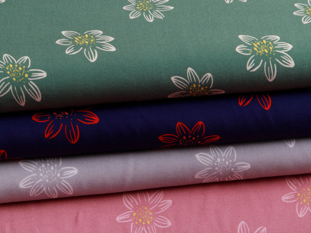 Webware Viskose Henrik - Blüten - grau