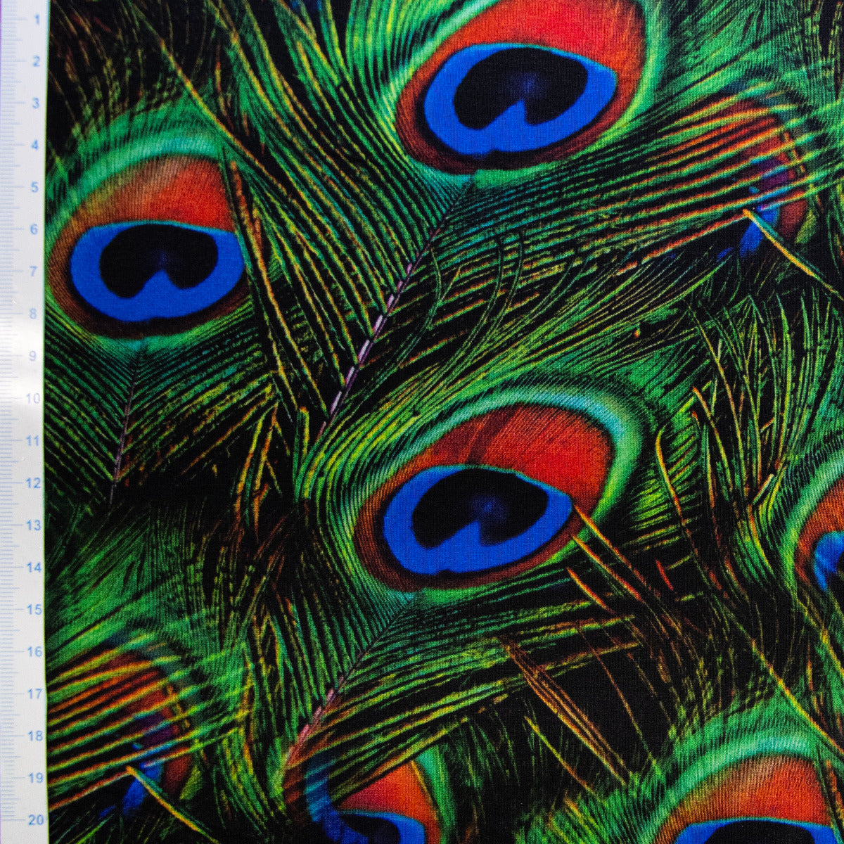 Jersey Viskose Digitaldruck - Pfauenfedern - grün