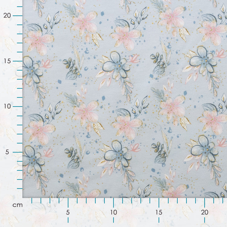 Jersey Digitaldruck - kleine Blumen - hellblau