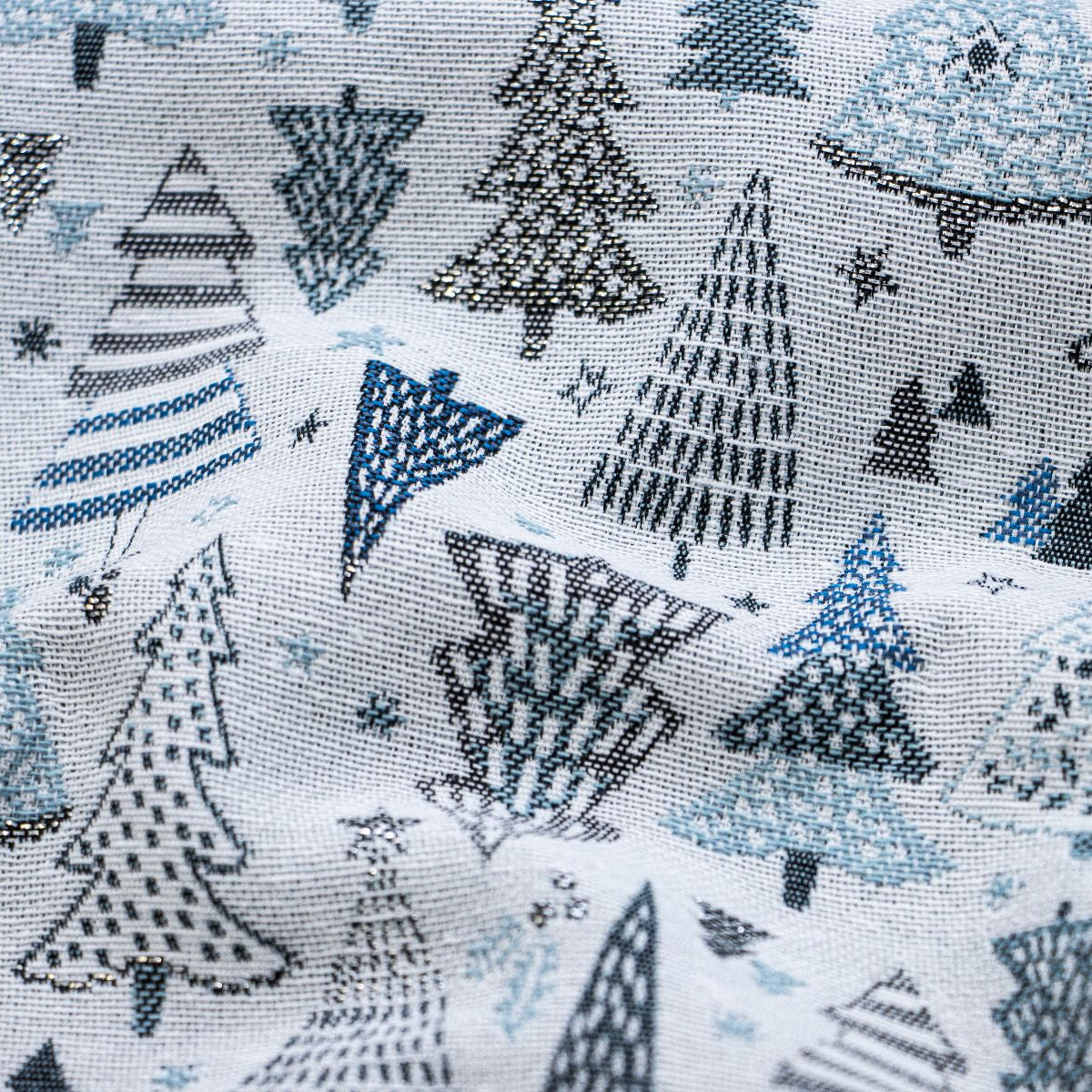 Jacquard Gobelin Dekostoff mit Glitzer in Leinenoptik - gemusterte Weihnachtsbäume