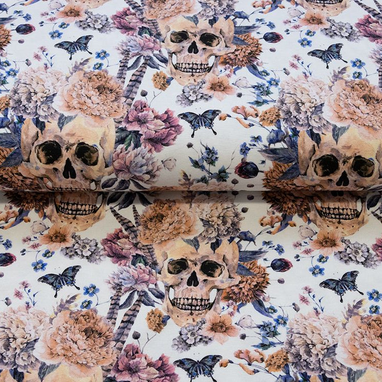 Jersey Digitaldruck - Totenköpfe - weiß