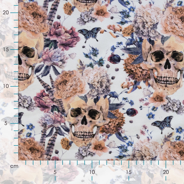 Jersey Digitaldruck - Totenköpfe - weiß