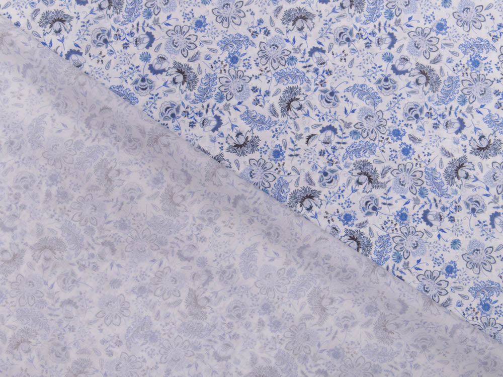 Webware Baumwolle Digitaldruck - Blumenfeld - weiß/blau