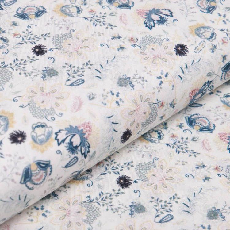 Webware Baumwolle Digitaldruck - Blumenfeld - weiß/ocker