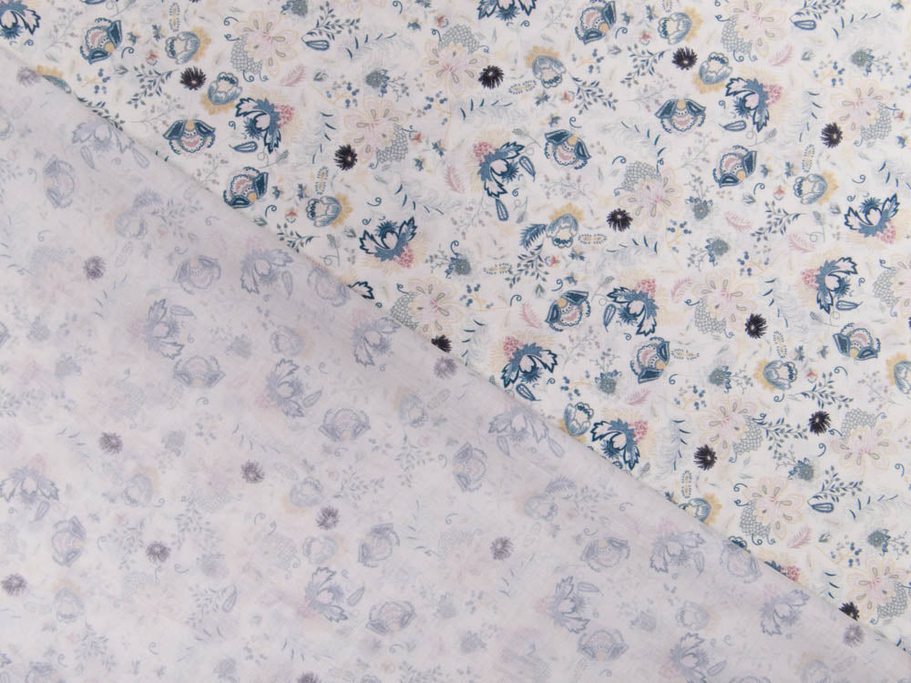 Webware Baumwolle Digitaldruck - Blumenfeld - weiß/ocker