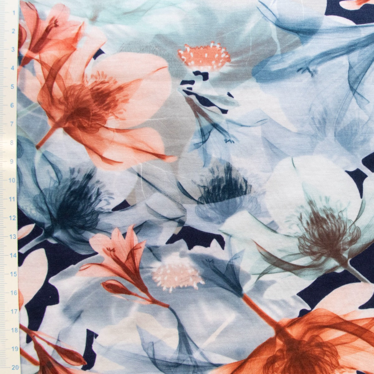 Jersey Digitaldruck - Florales Muster - Blau