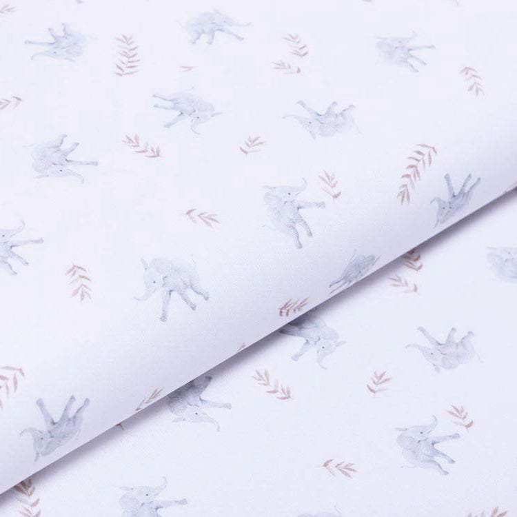 Webware Popeline Baumwolle Digitaldruck - Elefanten - weiß