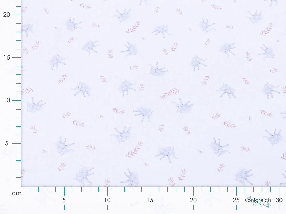 Webware Popeline Baumwolle Digitaldruck - Elefanten - weiß