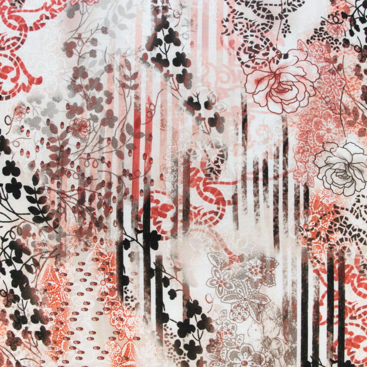 Jersey Digitaldruck - Florales Muster - wollweiß - rot