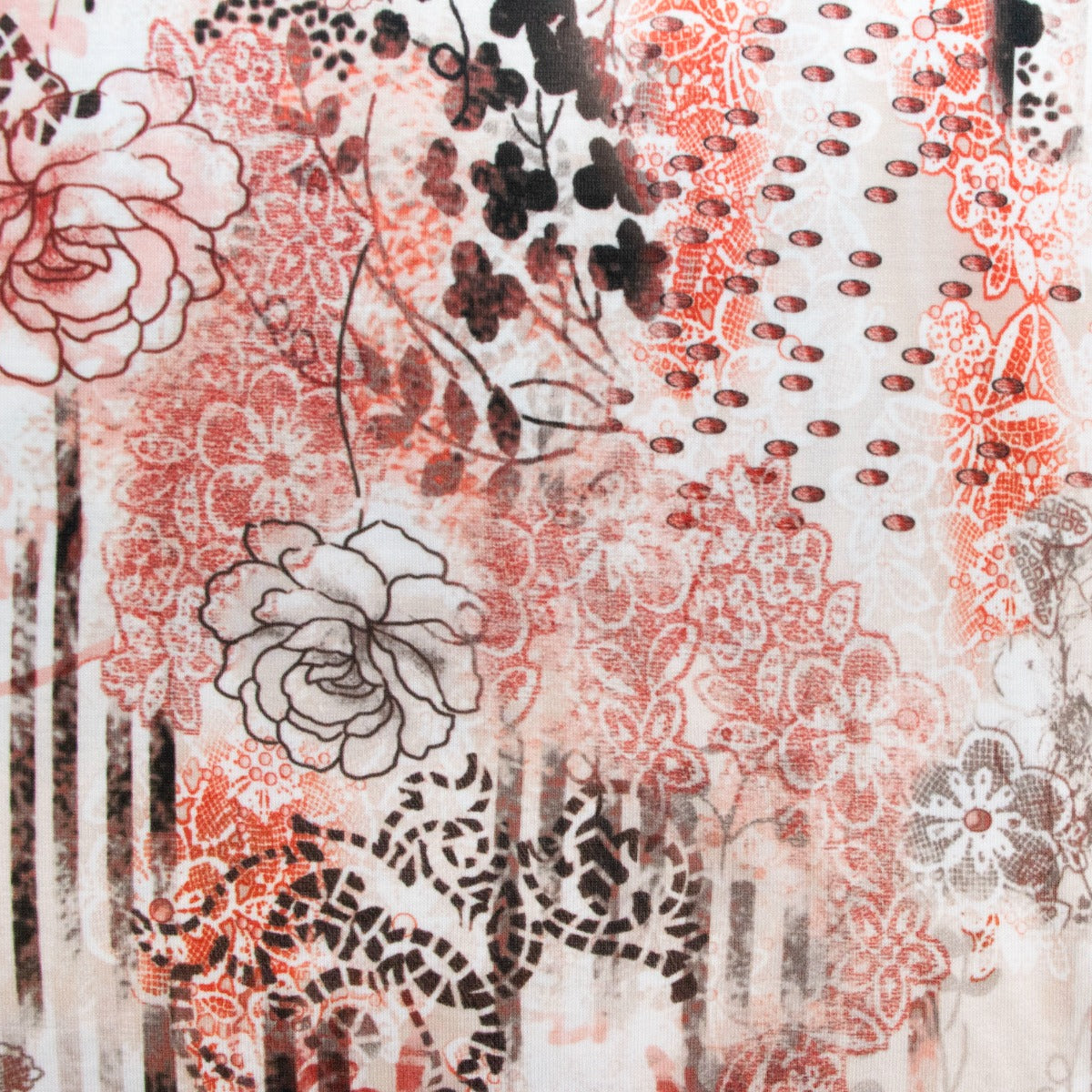 Jersey Digitaldruck - Florales Muster - wollweiß - rot