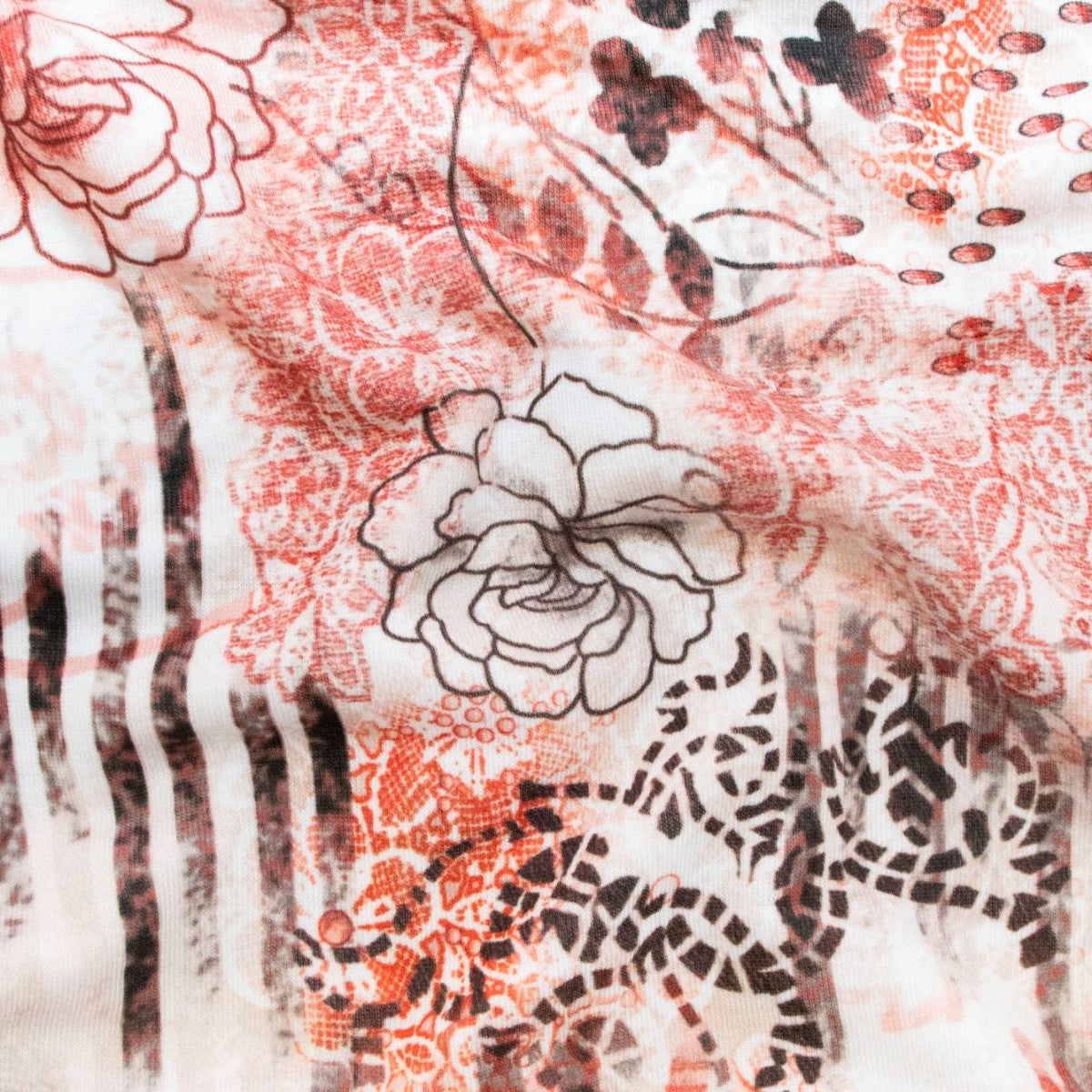 Jersey Digitaldruck - Florales Muster - wollweiß - rot