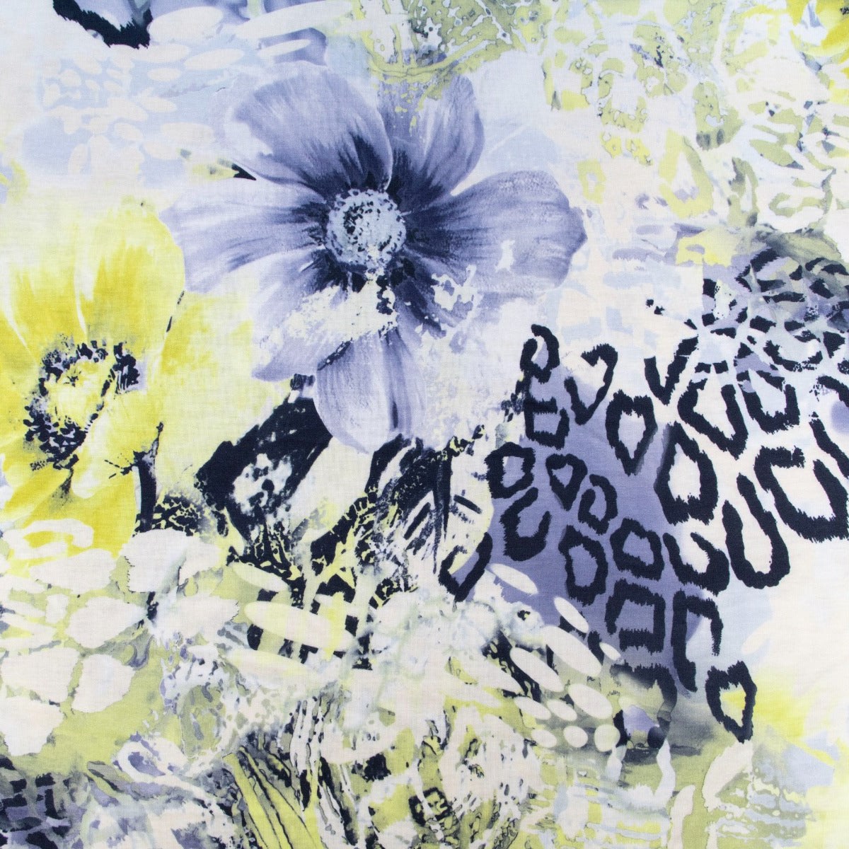Jersey Digitaldruck - Florales Muster mit Animalprint - Gelb