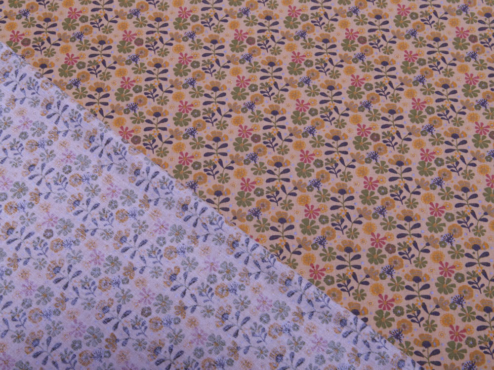 Webware Popeline Baumwolle - Blüten - altgelb