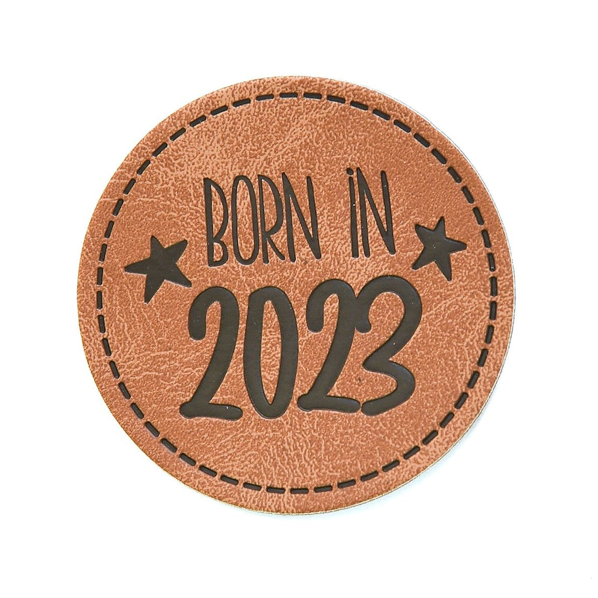 Jessy Sewing Kunstleder-Label "Born in 2023" - braun