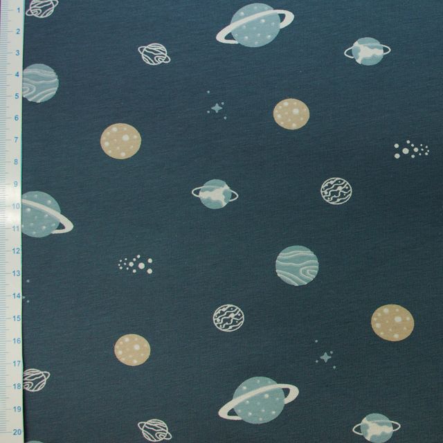🪐 Baumwolle Jersey Stoff Digitaldruck - Weltraum - Indigoblau