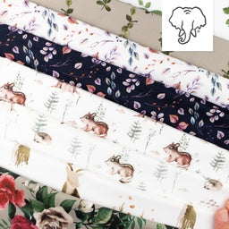 Webware Baumwolle Popeline Digitaldruck Mix Leif Snoozy - Rentiere und kleine Vögel - weiß