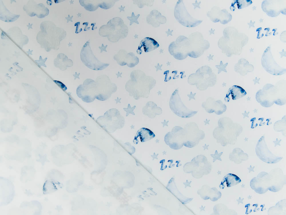 Webware Baumwolle Popeline Digitaldruck Mix Cloudy Snoozy - schlafende Wolken - weiß