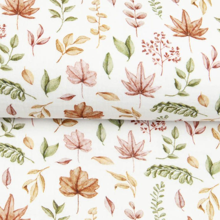 Musselin Double Gauze Digitaldruck Mix Briar Snoozy - Herbstlaub - weiß