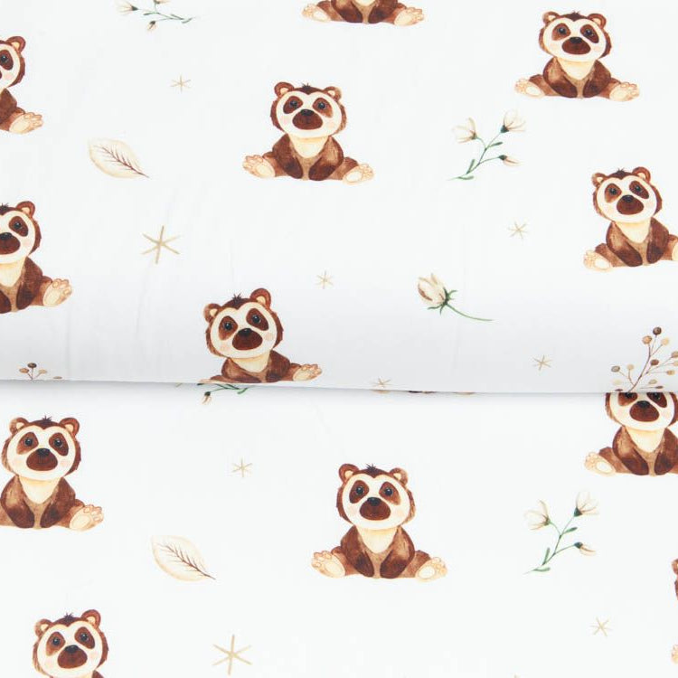 Webware Baumwolle Popeline Digitaldruck Mix Senna Snoozy - kleine Bären - weiß