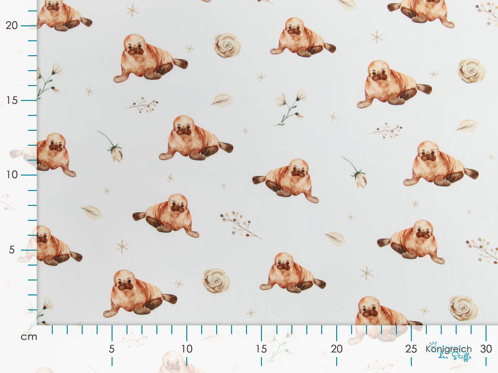 Webware Baumwolle Popeline Digitaldruck Mix Senna Snoozy - Walrosse - weiß