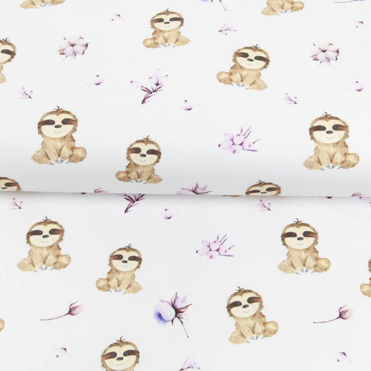 Webware Baumwolle Popeline Digitaldruck Mix Bloom Snoozy - süße Faultiere - weiß